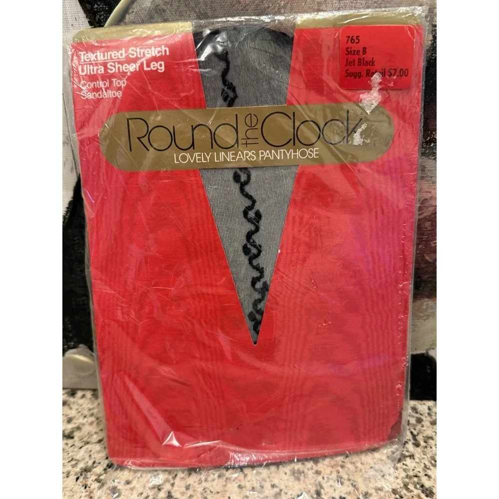 Vintage Round the Clock Pantyhose Textured Stretch Ultra Sheer Control Top SZ B